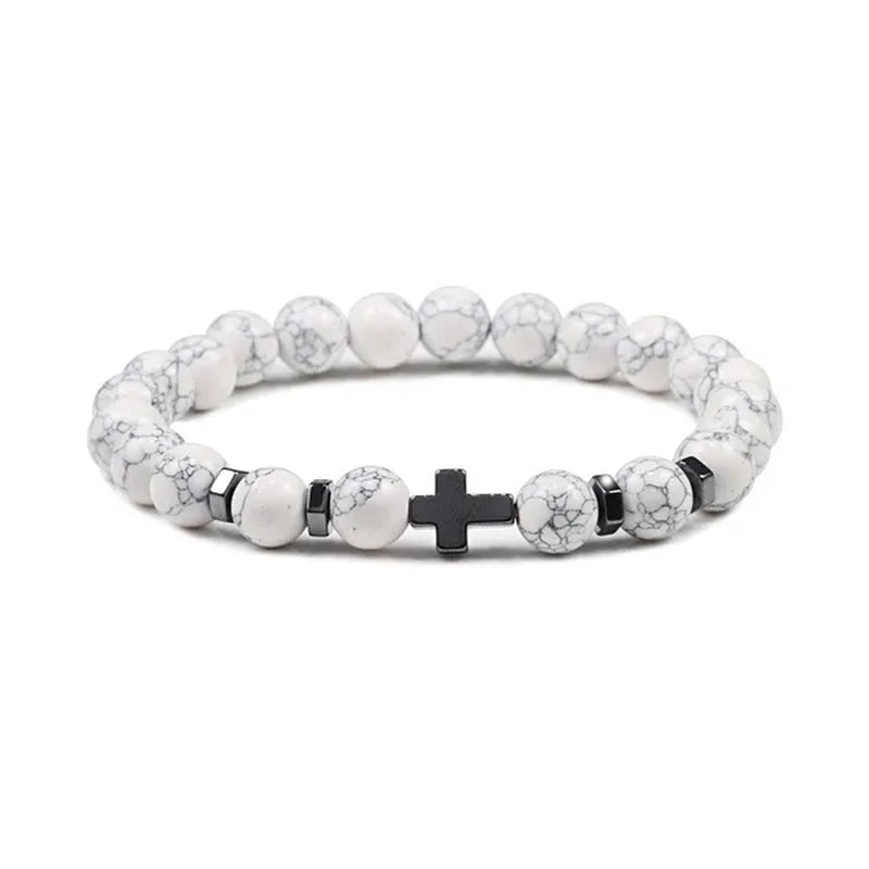 Hot Men Natural Tiger Eye Beads Hematite Cross Bracelets Onyx Meditation Prayer Bead Bracelet Women Stone Yoga Jewelry Homme