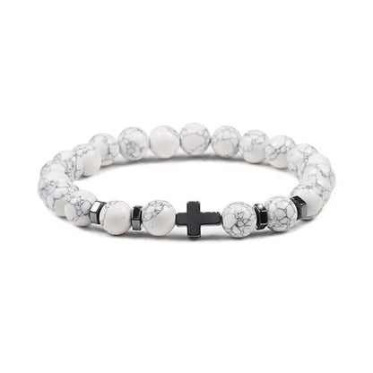 Hot Men Natural Tiger Eye Beads Hematite Cross Bracelets Onyx Meditation Prayer Bead Bracelet Women Stone Yoga Jewelry Homme