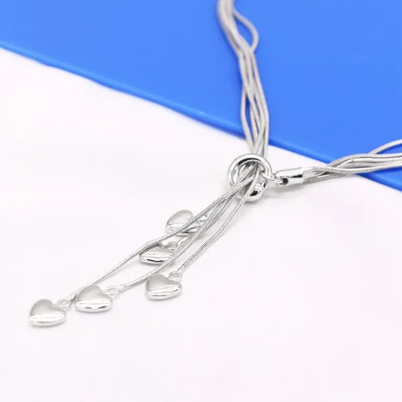 2020Fashion 925 sterling silver necklace female heart pendant multi-layer snake chain solid silver necklace girls fashion jewelry