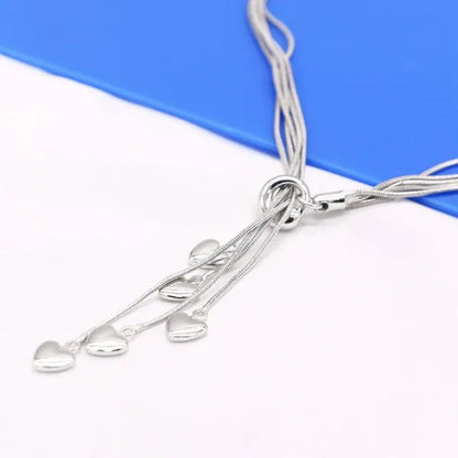 2020Fashion 925 sterling silver necklace female heart pendant multi-layer snake chain solid silver necklace girls fashion jewelry