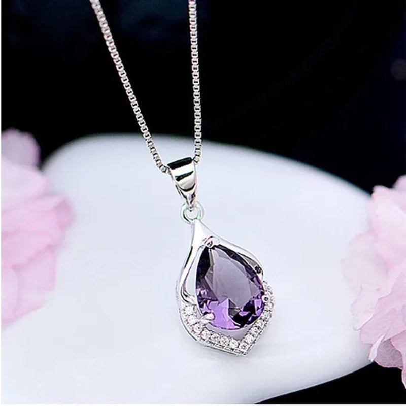Fashionable and Noble Diamond Lady Necklace Long Pendant Elegant Natural Amethyst Clavicle Chain