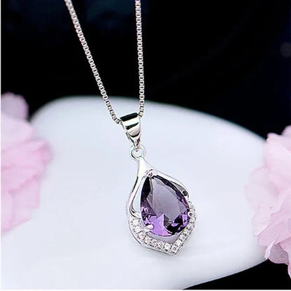 Fashionable and Noble Diamond Lady Necklace Long Pendant Elegant Natural Amethyst Clavicle Chain