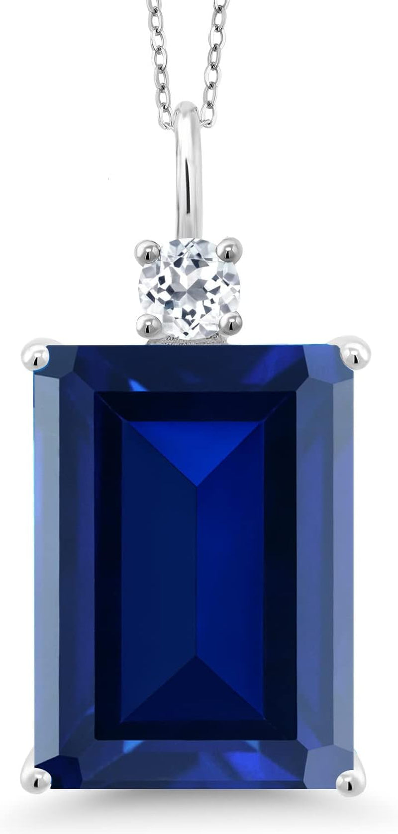 17.83 Cttw Blue Created Sapphire and White Topaz Pendant Necklace for Women in 925 Sterling Silver | Emerald Cut 18X13MM | with 18 Inch Silver Chain