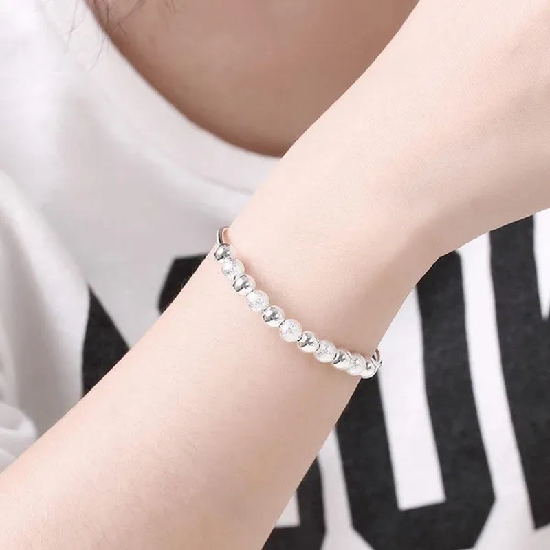 Fashion 925 Sterling Silver Women'S Fine round Beads Bangle Bracelet Party Friend Cool Gift