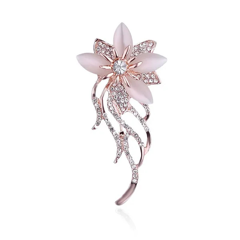 High End Atmosphere Retro Diamond Inlaid Flower Brooch Ladies Temperament Personality Cat'S Eye Pin