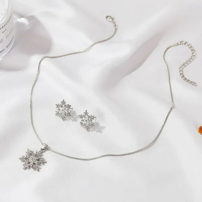 2Pcs/Set New Set of Jewellery Temperament Simple Full Diamond Snowflake Necklace Snowflake Earrings Valentine'S Day Gift
