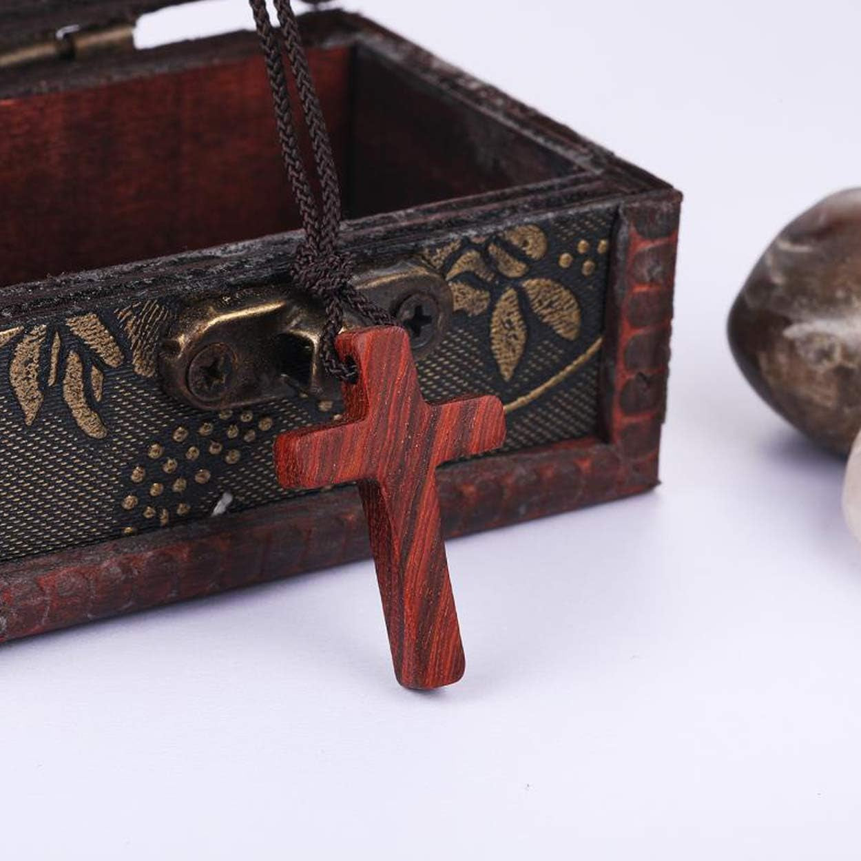 Natural Wooden Cross Pendant Necklaces for Women Men Sandalwood Handcrafted Gift Wood Hang from Car Rearview Mirror Pendant Vehicle Decoration - WORLD TIME VISITS