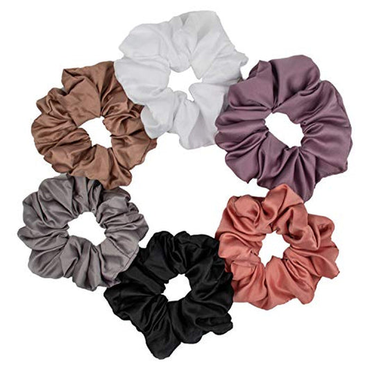 6 Pieces Satin Silk Scrunchies for Hair, Big Hair Scrunchies Satin Hair Ties Ponytail Holder No Hurt Your Hair Wedding Bridal Silk Hair Ties