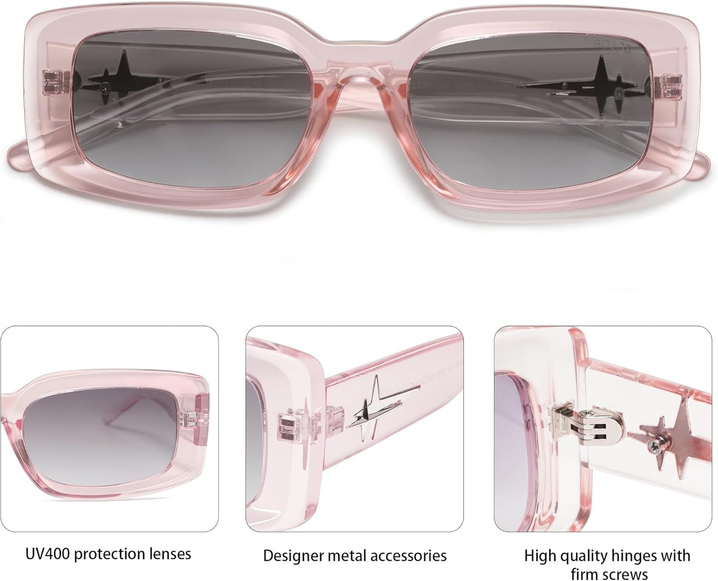 Classic Trendy Rectangle Polarized Sunglasses Thick Frame with Star Decorations SJ2285