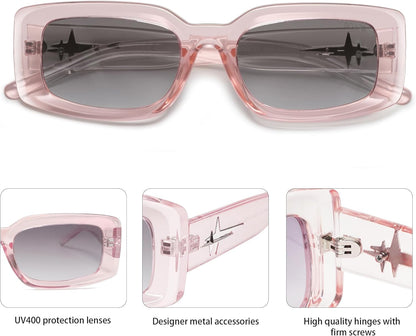 Classic Trendy Rectangle Polarized Sunglasses Thick Frame with Star Decorations SJ2285