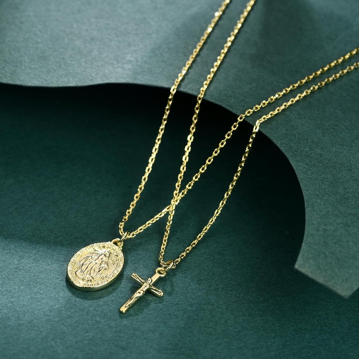 Gold Cross Necklaces for Women, Crucifix Necklaces, Dainty Virgin Mary Necklace, Virgen De Guadalupe, Layered Pendants Chain Non Tarnish