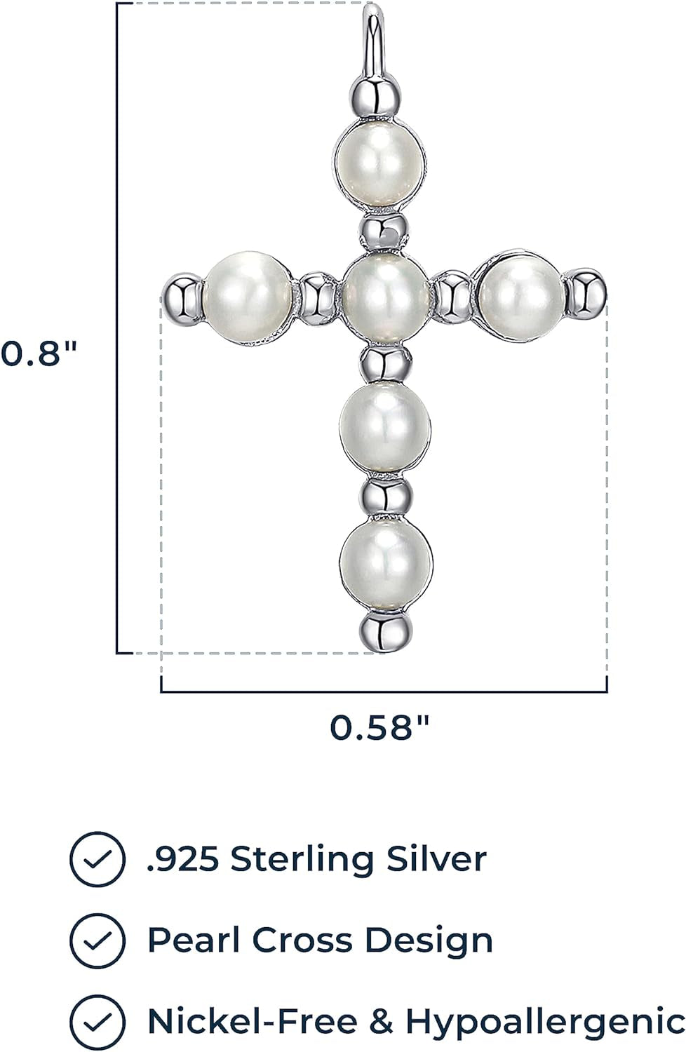 .925 Sterling Silver Gemstone or Cultured Pearl Classic Cross Pendant Necklace on 18" Chain - Choice of Birthstone Colors