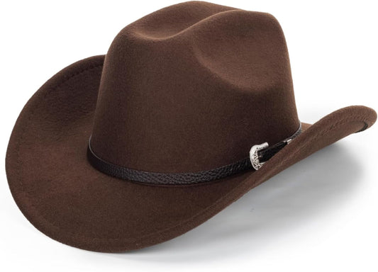 Western Cowboy Hat for Men Women Classic Fedora Hat with Buckle Belt (Size:M-L)