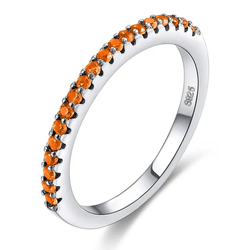 CANDICE Simple Sterling Silver Plated Eterity Wedding Ring Pave Natural Rose Red Green Blue Cubic Zirconia Stackable Rings Fashion Jewelry for Women Engagement Gift（Us SIZE 6-9）