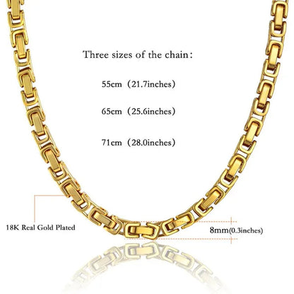 Vintage Silver 18K Gold Plated Chunky Men Titanium Stainless Steel Byzantine Box Necklace Chain XL827