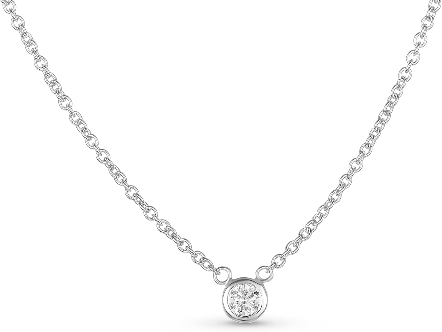AGS Certified Natural Diamond Dainty Solitaire Bezel Necklace, White Gold 0.15 CTTW Prong Setting on 18" Extendable 14K Gold Chain (H Color, SI1-SI2 Clarity) - WORLD TIME VISITS