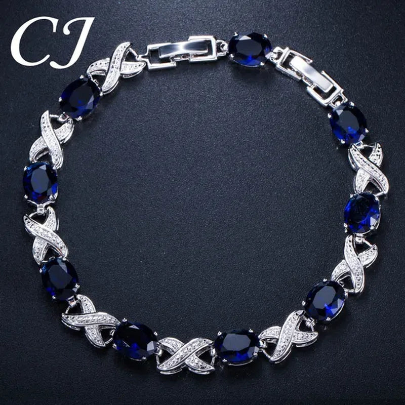 CANDICE Trendy White Gold Plated X Design Tennis Bracelet Pave CZ Connect Oval Multicolor Crystals Stylish Bangle Jewelry for Women Banquet Party Accessories