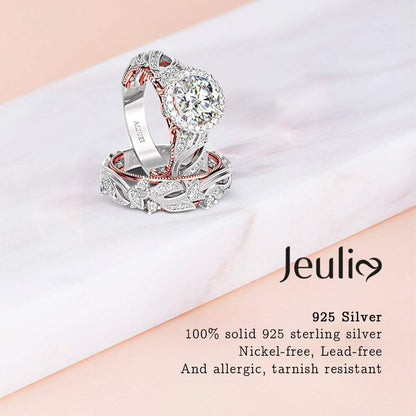 4 Carat Openwork Ring Sets for Women 925 Sterling Silver Wedding Sets Rose Gold round Cut Halo Engagement Ring White Diamond Band CZ Solitaire Anniversary Promise Rings