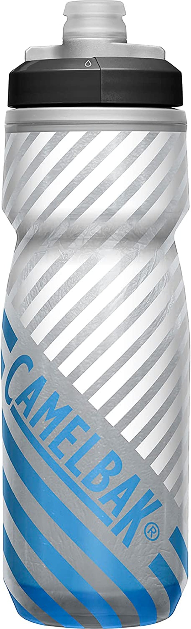 Podium Chill Insulated Bike Water Bottle - Easy Squeeze Bottle - Fits Most Bike Cages - 21Oz, Grey Blue Stripe