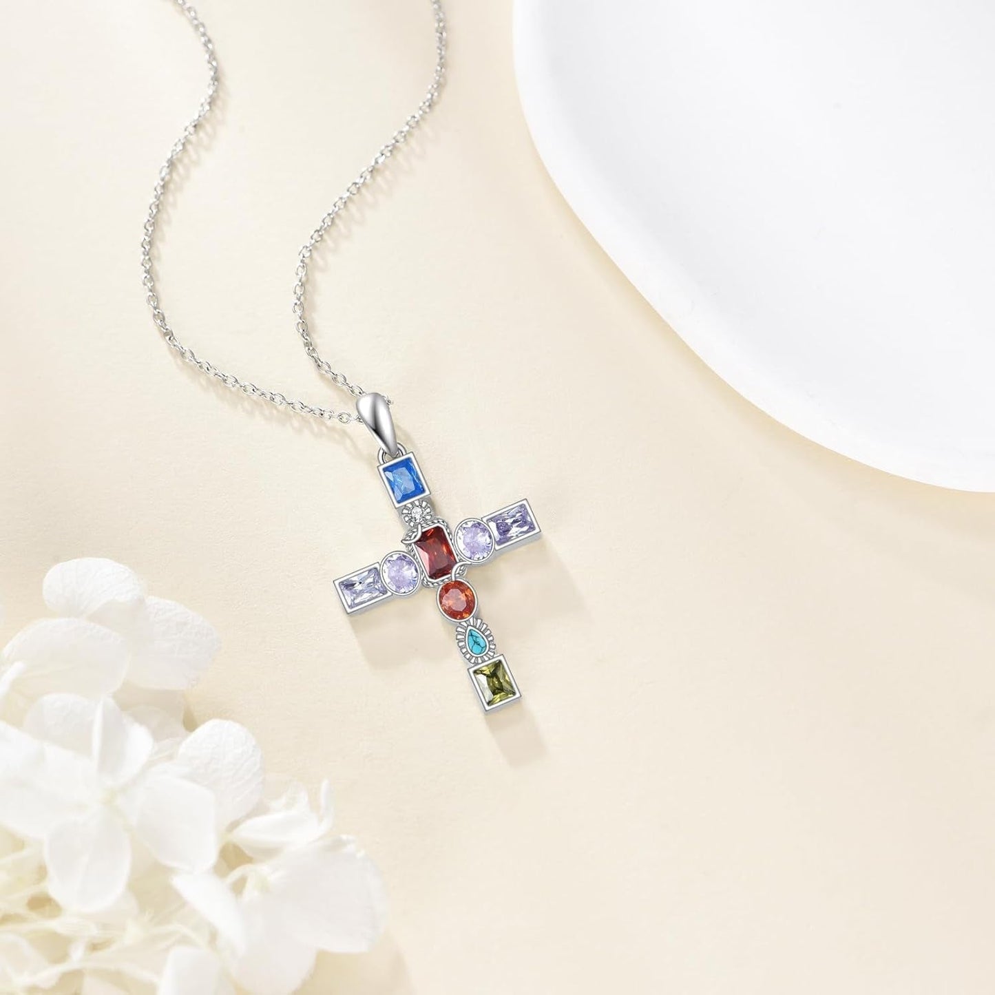 Colorful Cross Necklace for Women 925 Sterling Silver Crucifix Pendant Christian Jewelry Gifts for Women Men