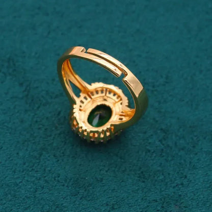 New Arrivals Gold Color Jewelry Sets For Women Wedding Green Zircon Bracelet Earrings Necklace Pendant Open Ring 4PCS