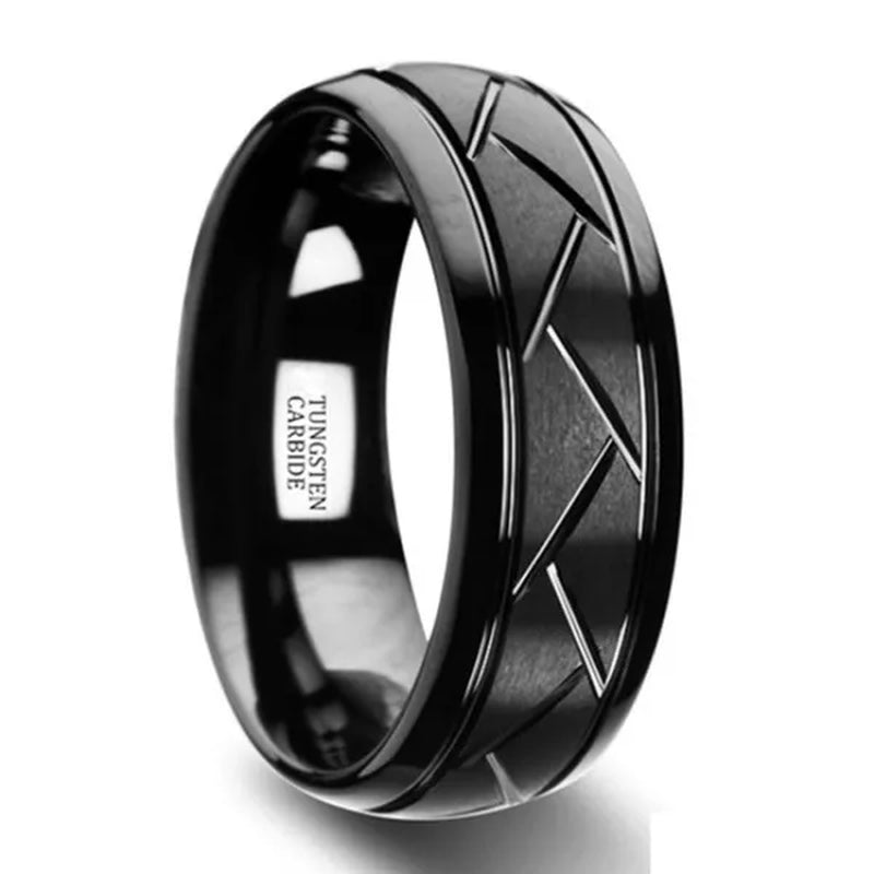 Fashion creative black silver groove cut ring diagonal arc solid color ring engagement ring anniversary gift