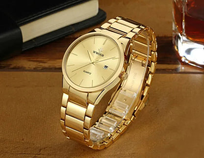 relojes hombre 2020 WWOOR Gold Watch Men Luxury Mens Quartz Wristwatch Business Watch Stainless Steel Waterproof Auto Date Clock with gift box