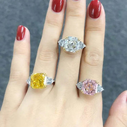 3 Style High Quality Silver Plated 4 Prong Setting Square Cut Citrine Gemstone Vice Stone AAA Zircon Rings for Women Wedding Ring