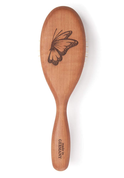 Desert Breeze Natural Wood Bristle Hair Brush, Gentle Scalp Massage, Pear Wood Handle, Made in Germany, for All Hair Types, Rounded Wooden Pins, Anti-Static - WORLD TIME VISITS
