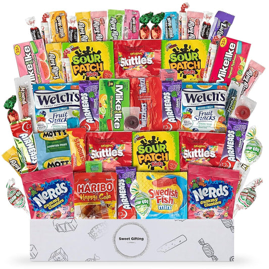 Bulk Candy Box Variety Pack - 60+ Pcs Candy Gift Basket Individually Wrapped Bouquet for Mothers Day - Pinata Stuffers, Birthday, Movie Snack for Kids