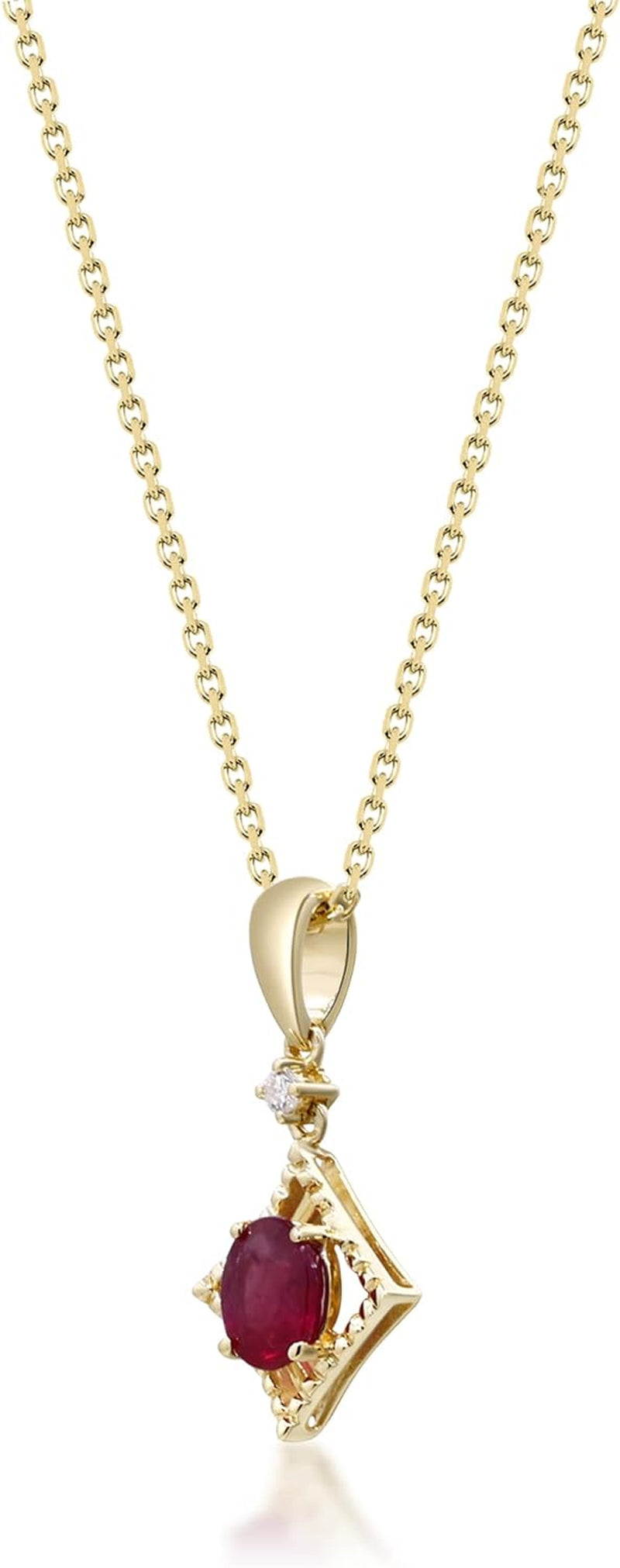 10K Yellow Gold Genuine Ruby and Natural Diamond (I1) Pendant for Women.