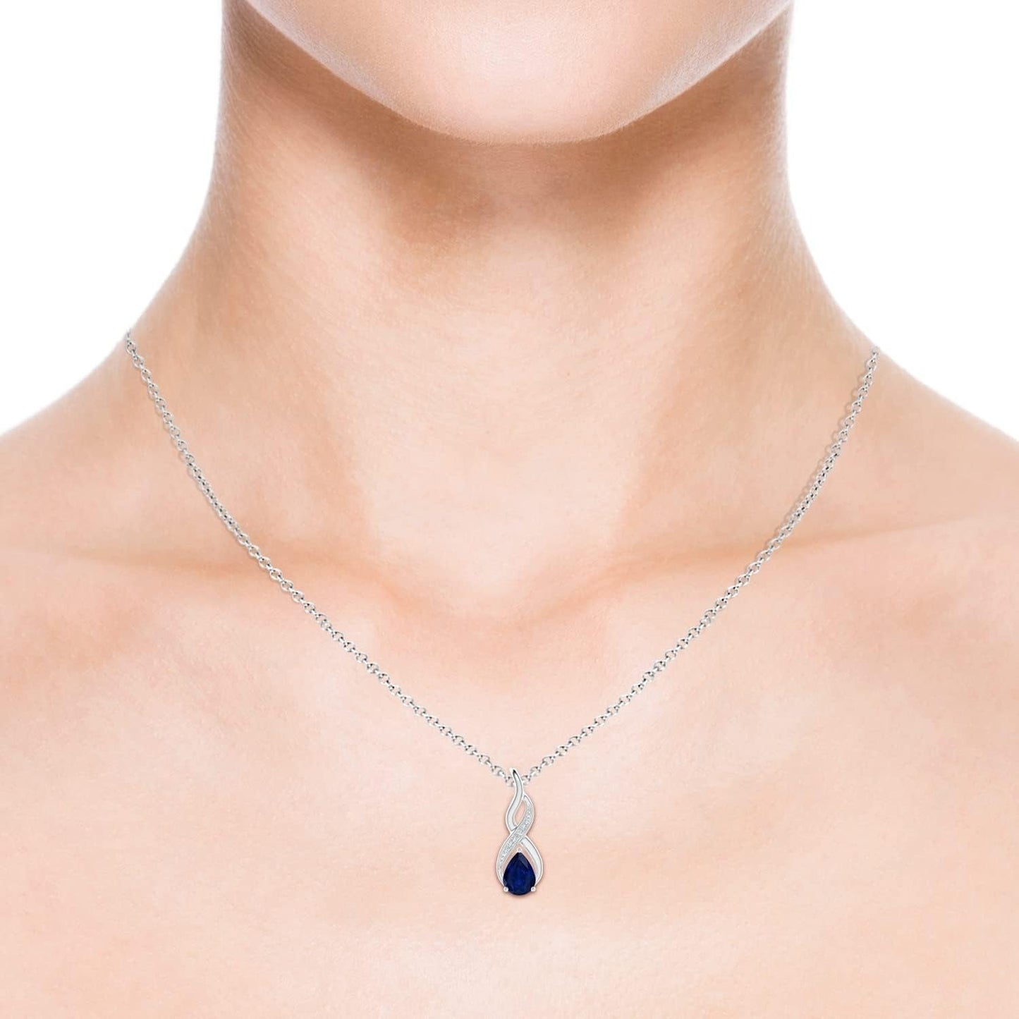 Natural 0.75 Carat Blue Sapphire Infinity Pendant Necklace for Women with Diamonds in 14K White Gold with 18 Inch Chain - September Birthstone Jewelry Gift