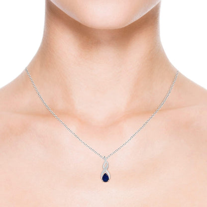Natural 0.75 Carat Blue Sapphire Infinity Pendant Necklace for Women, Girls with Diamonds in 14K White Gold with 18 Inch Chain - September Birthstone Jewelry Gift