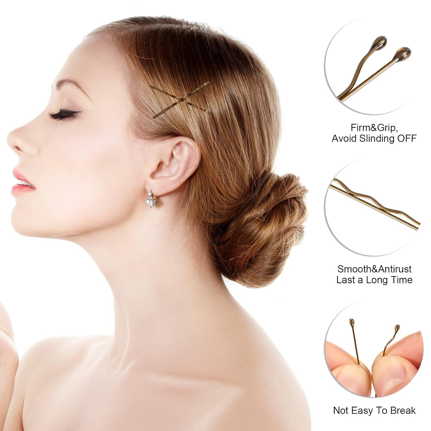 Bobby Pins 400 PCS, Small Blonde Hair Bobby Pins with Case for Girls Women, Gold Bun Pins for Thick Hair, All Hair Types, 10.5 Oz/300 G (Gold)