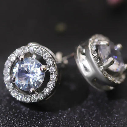 2 Ct Halo Bridal Stud Earrings round White Cubic Zirconia Silver Plated Wedding Engagement Bridesmaid Wedding Jewelry Bridal Jewelry Halo Bridal Studs Bridesmaid Earrings Wedding Cubic Zirconia Studs Rose Gold Plated Zircon Stud Earring