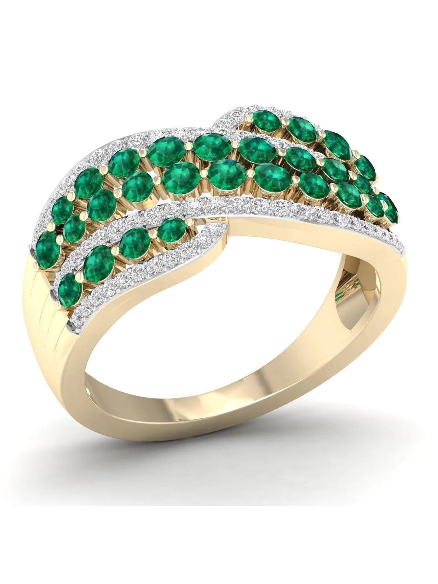 Gemstone 10K Yellow Gold Emerald 1/4 CT TW Diamond Women'S Fashion Ring