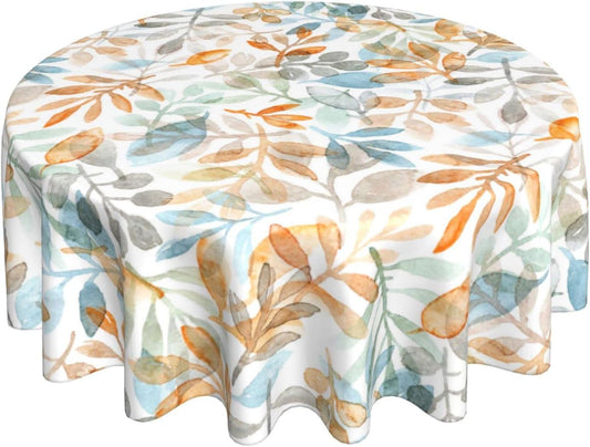 Autumn Fall round Tablecloth 60 Inch Thanksgiving Tablecloth Watercolor Fallen Leaves Decorative Table Cloth with Waterproof Polyester for Holiday Kitchen Dining Room Outdoor Patio Party