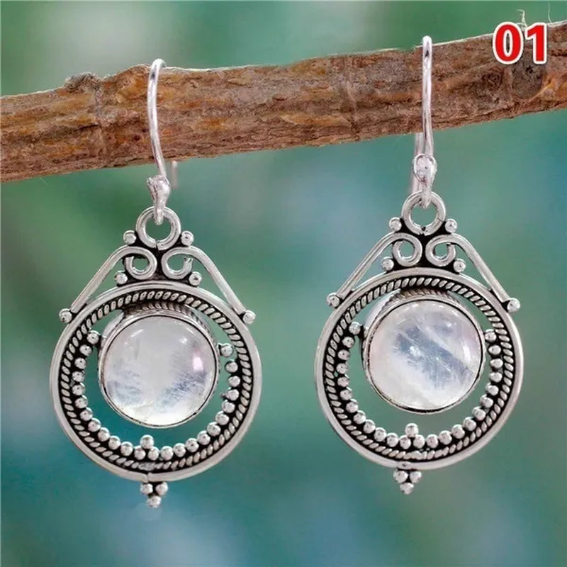 12Styles Vintage Earrings Rainbow Moonstone Earring Amethyst&Peridot&Pearl Dangle Earrings for Women Wedding Bridal Jewelry Gifts - WORLD TIME VISITS