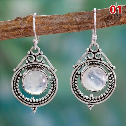 12Styles Vintage Earrings Rainbow Moonstone Earring Amethyst&Peridot&Pearl Dangle Earrings for Women Wedding Bridal Jewelry Gifts - WORLD TIME VISITS