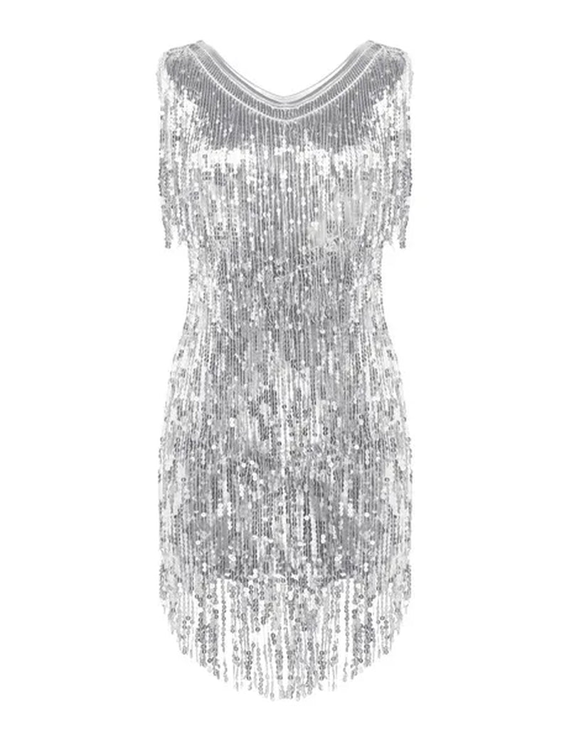 Women'S Gowns V Neck Sparkling Sequin Tassels Rhythm Ballroom Salsa Samba Rumba Tango Latin Dance Dress - WORLD TIME VISITS