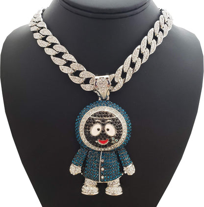 Hip Hop Iced Large BRICK SQUAD ESKIMO Pendant & 18" 1 ROW Tennis Choker Chain Necklace - WORLD TIME VISITS