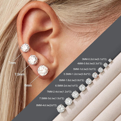 0.2-4Ct Moissanite Screw Back Earrings, D Color VVS1 Clarity Lab Created Moissanite 18K White Yellow Rose Gold Ruthenium Vermeil 925 Sterling Silver round Moissanite Earrings for Women Men