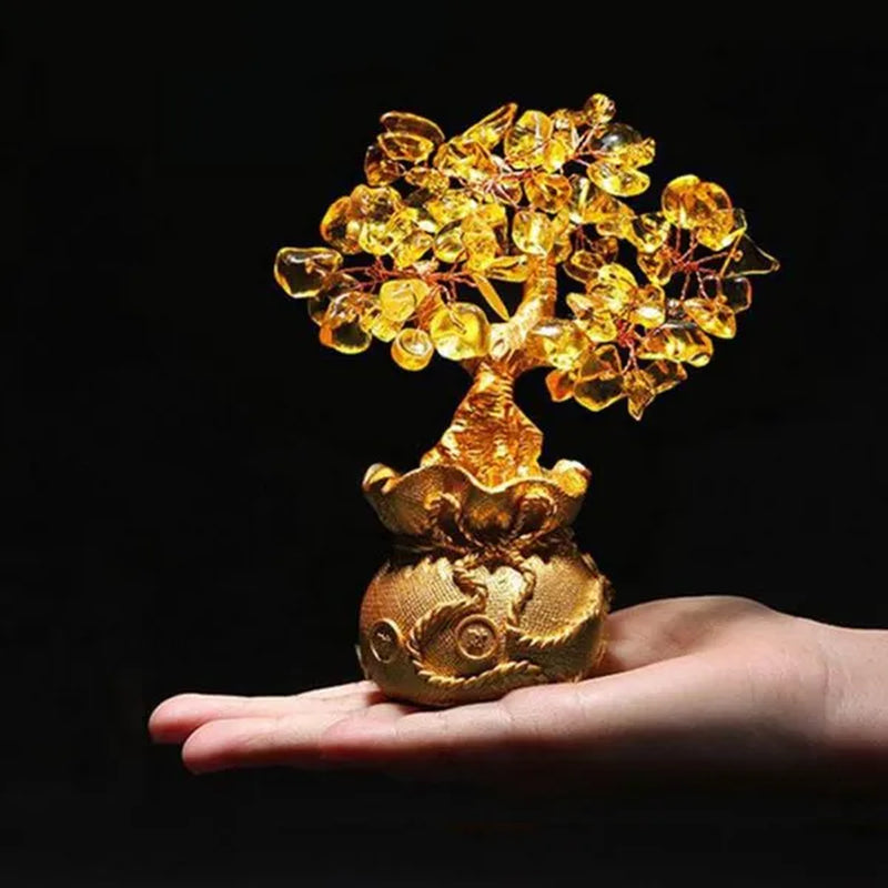 3 Size Festival Holiday Gifts Natural Citrine Quartz Crystal Money Tree in for Wealth Money Bay Lucky Tree