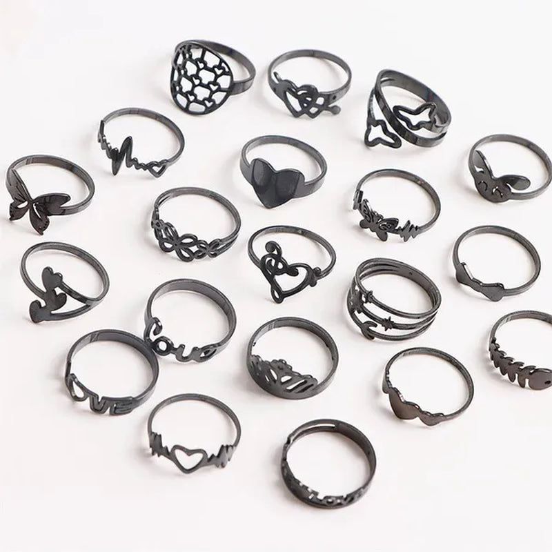 Pack of 20Pieces Womens Fashion Stainless Steel Mix Love Animal Heart Flower Style Diy Jewelry Hand Rings for Party Gifts Not Fade