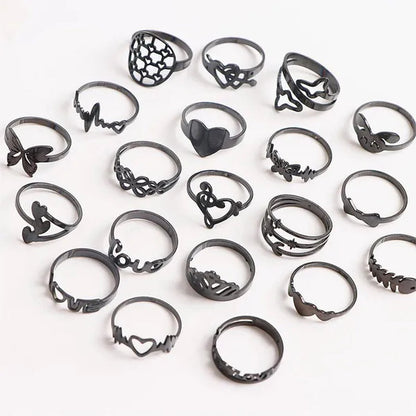 Pack of 20Pieces Womens Fashion Stainless Steel Mix Love Animal Heart Flower Style Diy Jewelry Hand Rings for Party Gifts Not Fade