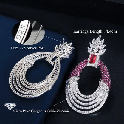 CANDICE Luxury Jewelry Setting Blue Cubic Zircon Silver Plated Statement Trendy Hollow Carved Earrings for Women Brincos