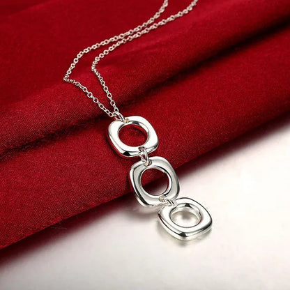 925 Sterling Silver Classic Square Geometric Pendant Necklace Bracelet Drop Earrings Fashion Jewelry Set