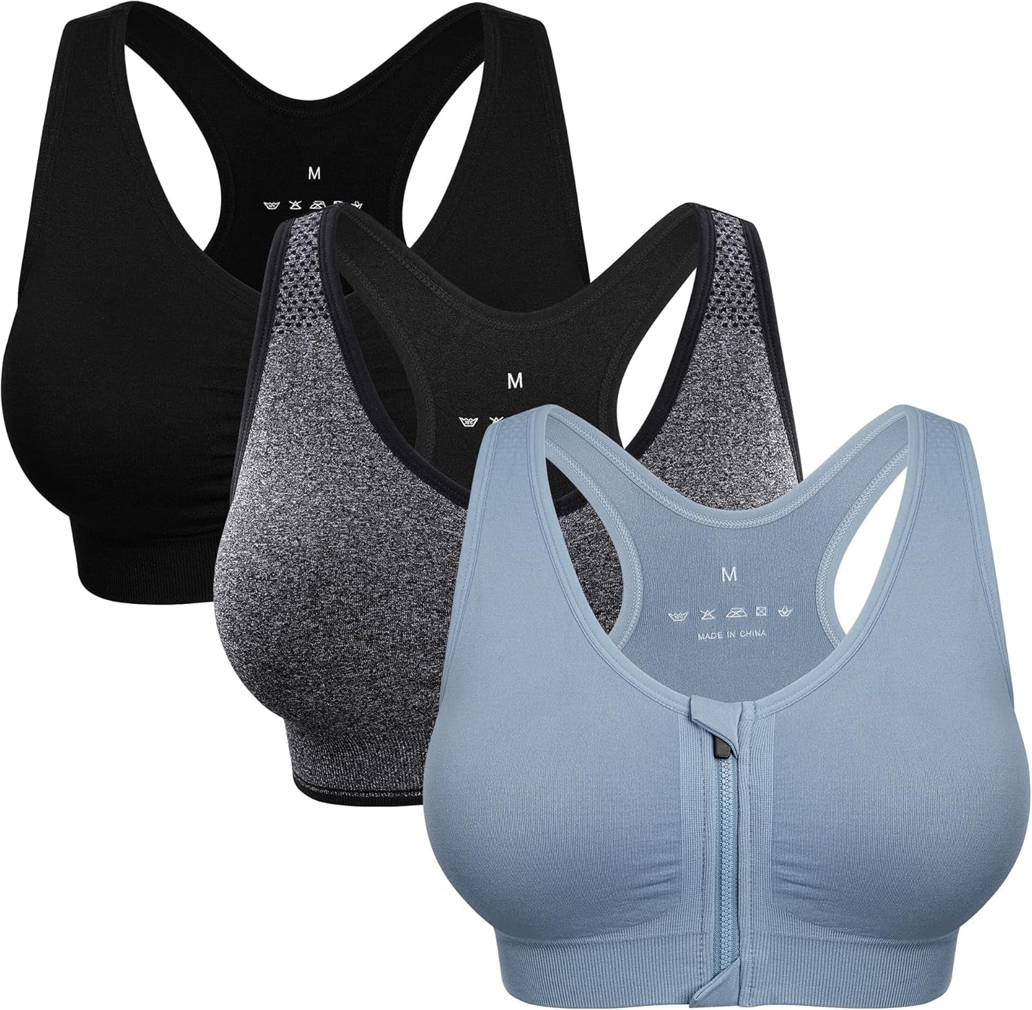 Women'S Zip Front Sports Bra Wireless Post-Surgery Bra Active Yoga Sports Bras - WORLD TIME VISITS