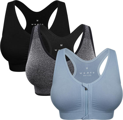 Women'S Zip Front Sports Bra Wireless Post-Surgery Bra Active Yoga Sports Bras - WORLD TIME VISITS