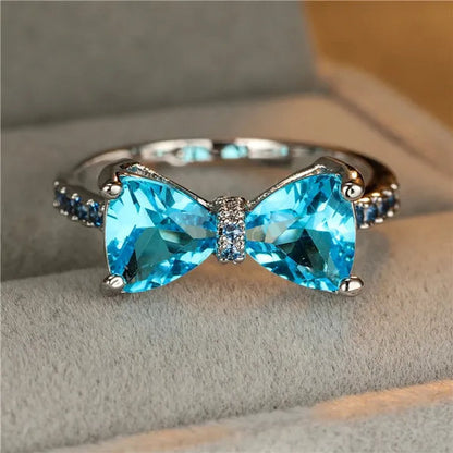 Fashion Women Girl Garnet Red Ruby Bow Ring 18K White Gold Bride Princess Wedding Engagement Jewelry Gifts